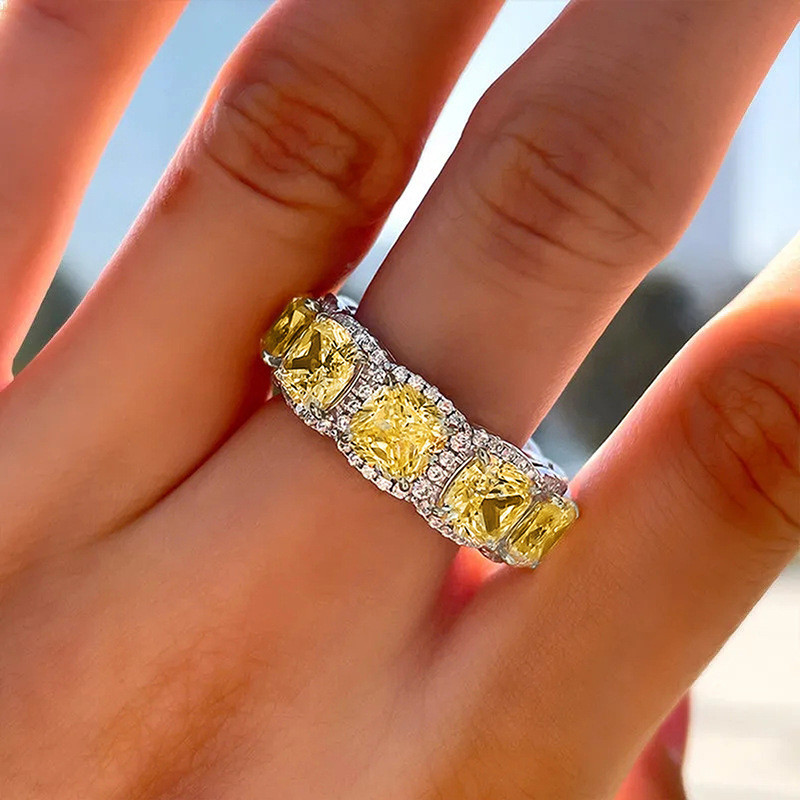 Ruby * Anel de diamante europeu americano linha princesa série quadrilátero anel de luxo requintado anel feminino de alt