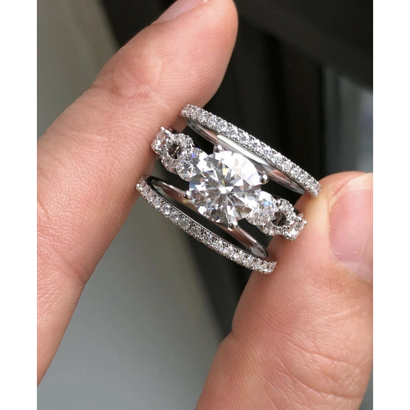 Lindo anel 2023 novo estilo moda senhoras anel de diamante conjunto de noivado anel de diamante All-Match jóias de prata