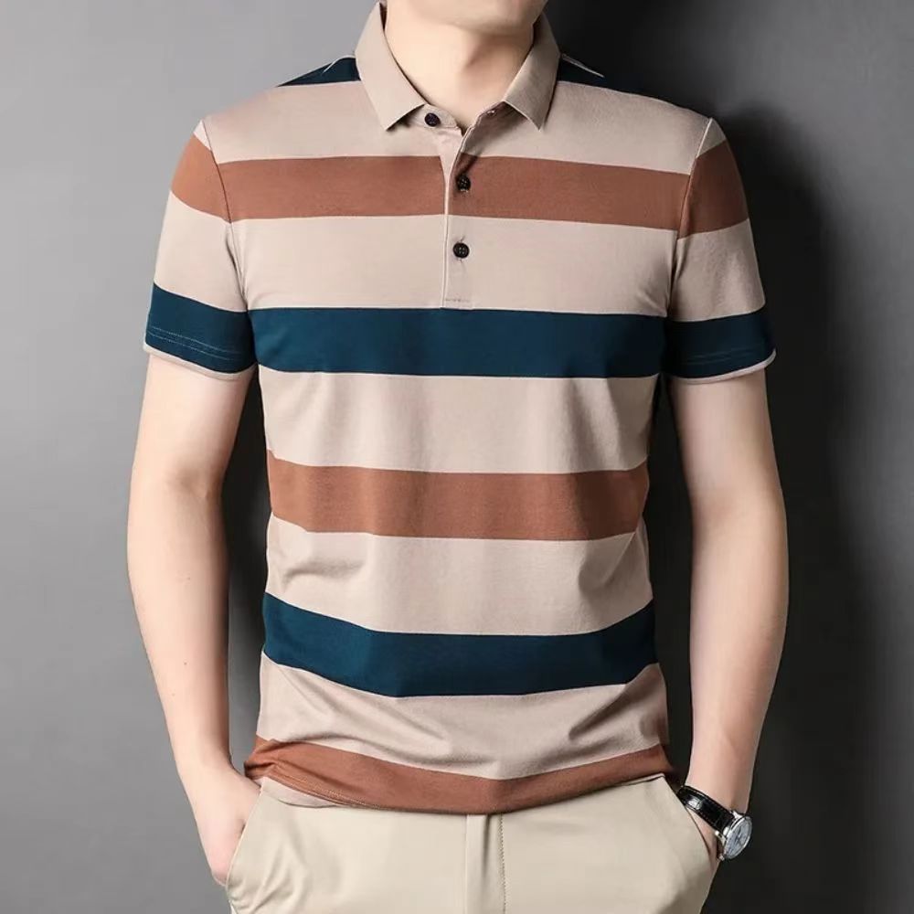 Camisa Polo Listrada Masculina Para Roupas Masculinas , Tops Étnicos Estilo Vintage , Padrão Grande , Roupa Retrô Ao Ar