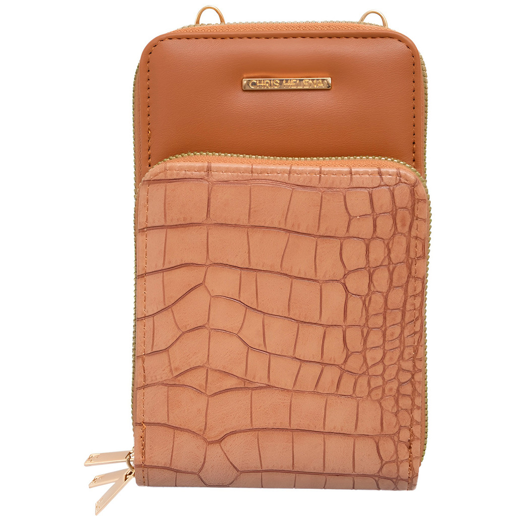 ShopMix Bolsa Carteira Feminina Com Alça Textura Croco Cor:Caramelo