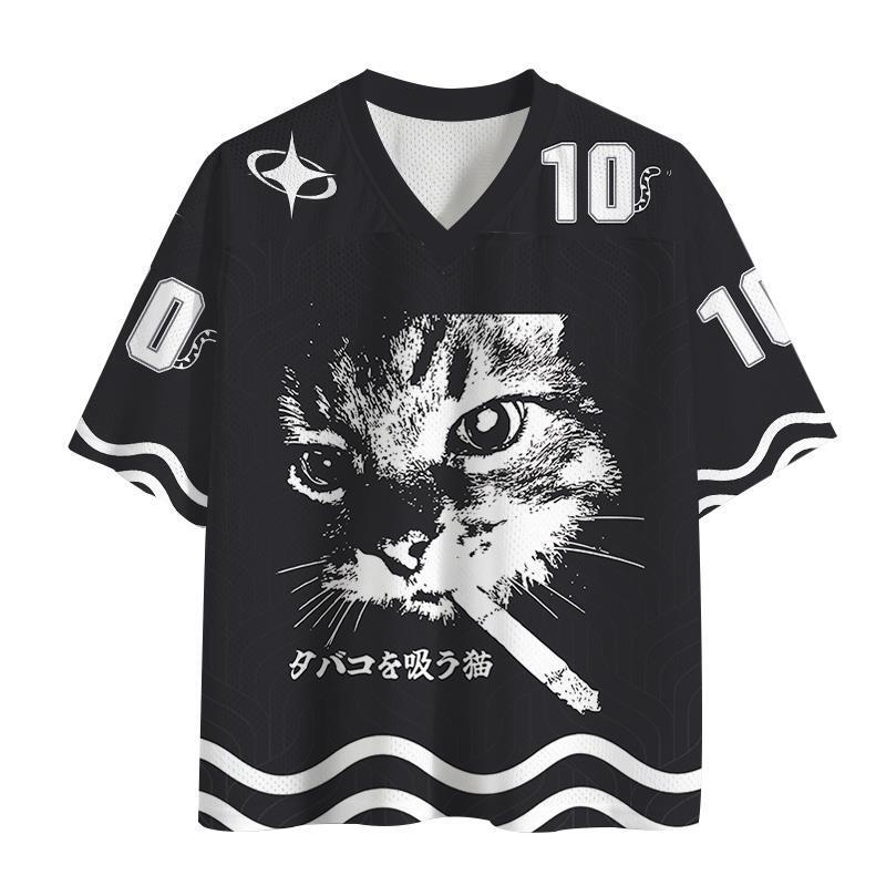 Verão Venda Quente Estilo Japonês Arte Tendência Com Decote Em V Malha Camisa De Futebol Lazer Masculino Esportes Ao Ar 