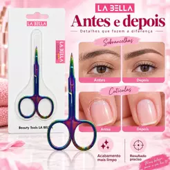 Tesoura de Precisão LA BELLA para Cutículas e Unhas Ponta Fina Colorida Manicure Pedicure Acabamento Delicado