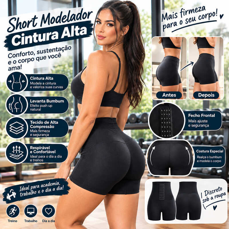 Bermuda Modeladora Short Feminina Plus Size, Cinta Modeladora Reduz Medidas, Levanta Bumbum Não Transparente