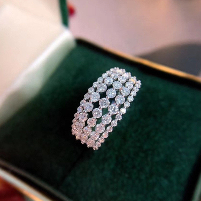 Viviane ^ Anel feminino de strass com 5 fileiras de diamante cheio de diamante microconjunto de zircão anel de diamante 