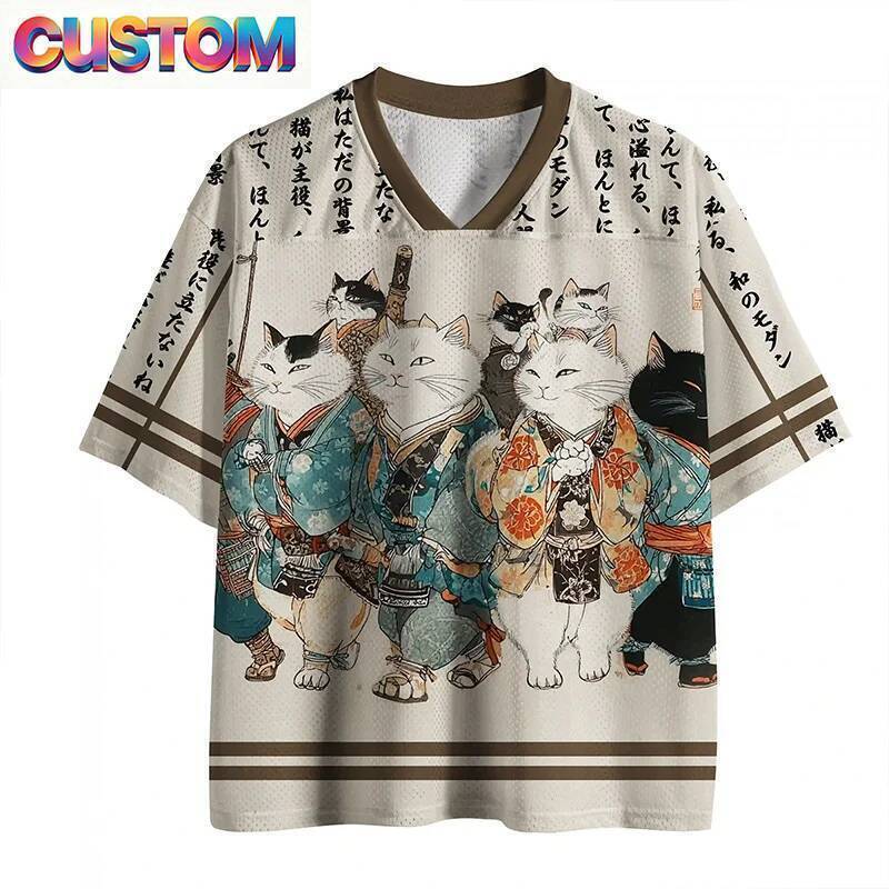 Gato Abstrato Padrão Impresso Camiseta Masculina Moda Com Decote Em V 3D Lazer Esportes Ao Ar Livre Adulto E Crianças Pa