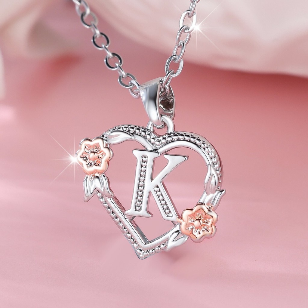 Viviane estilo ouro branco 26 letras rosa ouro flor amor coração colar simples o-Chain moda colar