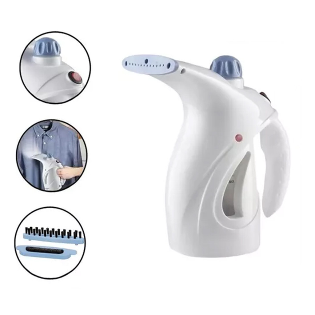 Ferro a Vapor Vertical Portátil 250ml Branco 110V Passa Roupa Pendurada Casa Viagem 2 Bocais
