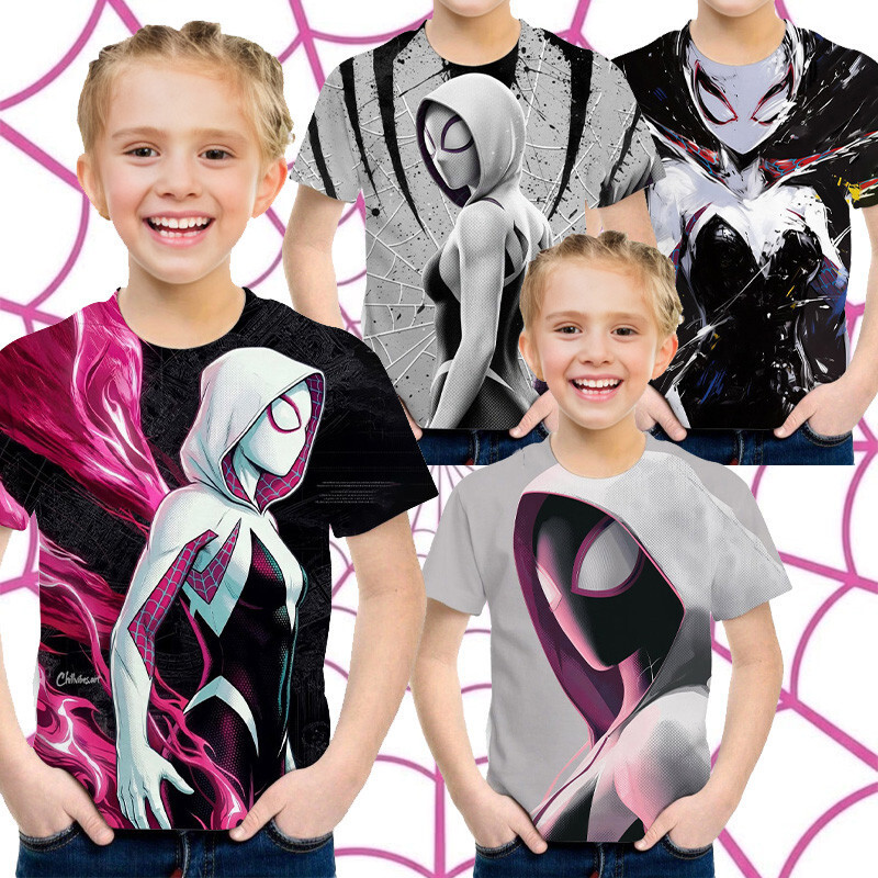 Variedade Opcional Gwen 3D Impressão Digital Crianças Camiseta De Manga Curta Meninos Meninas Universo Paralelo Dos Dese