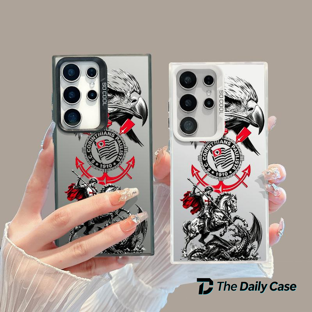 Capinha Corinthians Águia e São Jorge, Estilo Esportivo Resistente Anti‑impacto para Samsung Galaxy S25 S24 S23 S22 S21
