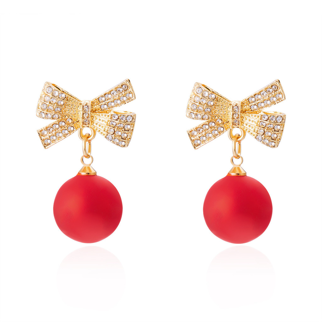 T Elegante Brincos de Natal Arco Contas Redondas Brincos de Diamante Brincos Arco Brincos de Pérola