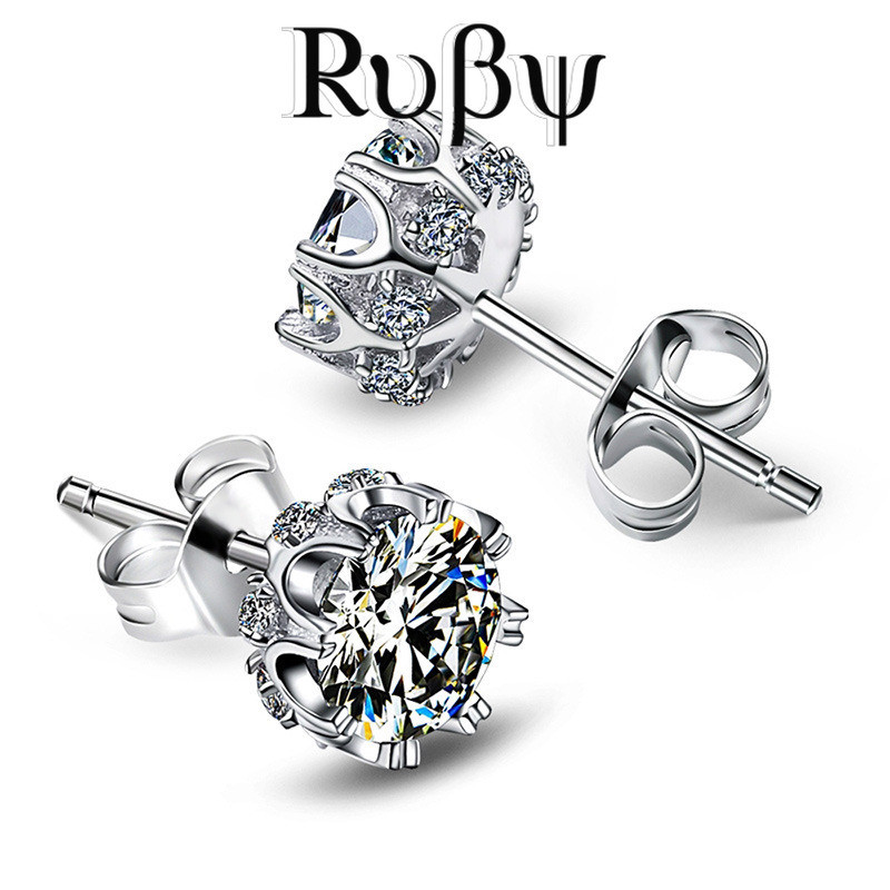 Rubi * clássico redondo diamante brincos simples polvo floco de neve zircão brincos chapeamento de cobre platina brincos