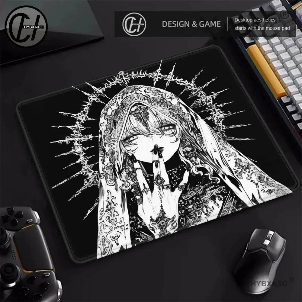 Hybxacc Anime Anjo Escuro Mouse Pad Computador De Escritório Goth Preto Tapete Teclado Mesa PC Gabinete Acessórios Peque