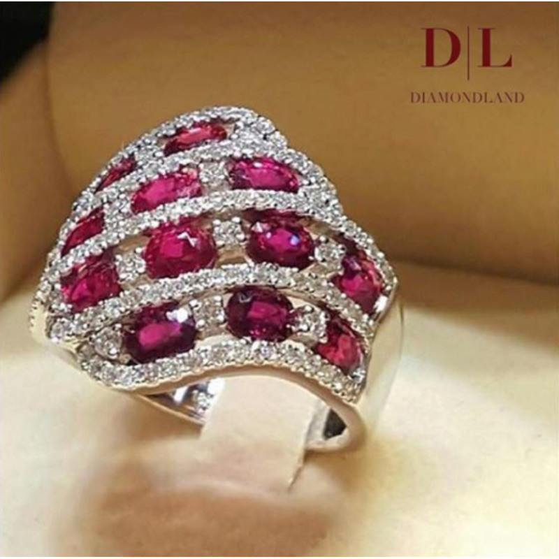 Lindo anel novo estilo incrustado safira Micro incrustado zircão anel rosa vermelho diamante noivado anel de diamante pr