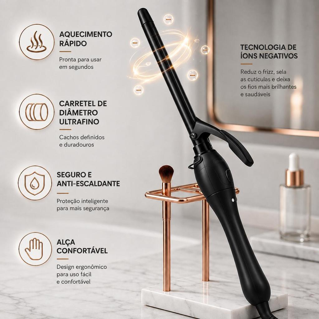 Modelador de Cachos 9mm Bivolt Profissional Cacheador de Cabelo com Aquecimento Rápido