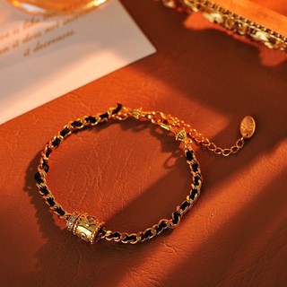 20 pulseira francesa Retro ouro correndo anel preto ouro pulseira feminina simples elegante pequena fragrância corrente 