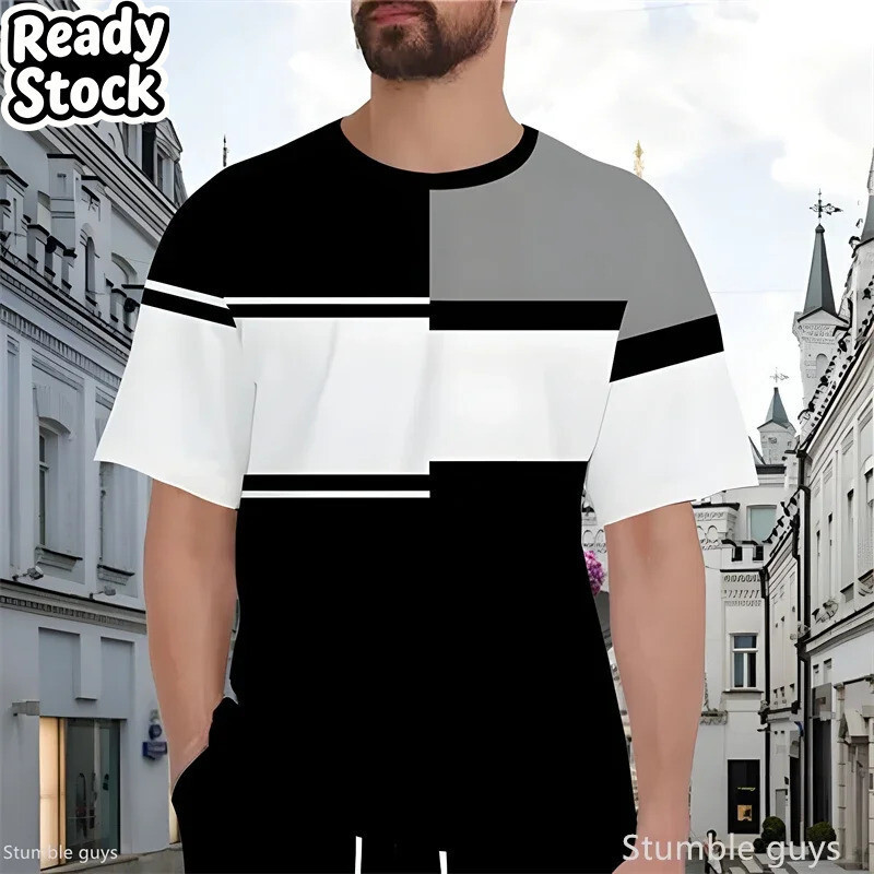 Verão Masculino Oversized Streetwear T Retro Padrão Solto Manga Curta Respirável Macio Tamanho Grande Esportes 3D De Top