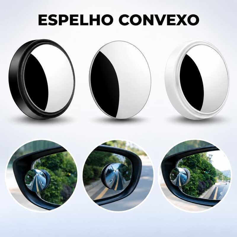 1 par - Espelho Retrovisor Carro Moto Convexo Fixo Móvel Auxiliar Externo Pontos Cegos 5cm Universal