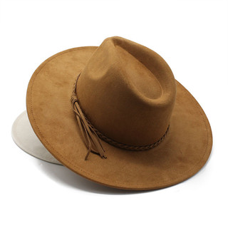 Chapéu Superior De Camurça 9.5cm Aba Larga Fedora Masculino Feminino Inverno Feltro Jazz Chapéus Clássico Igreja Fedoras