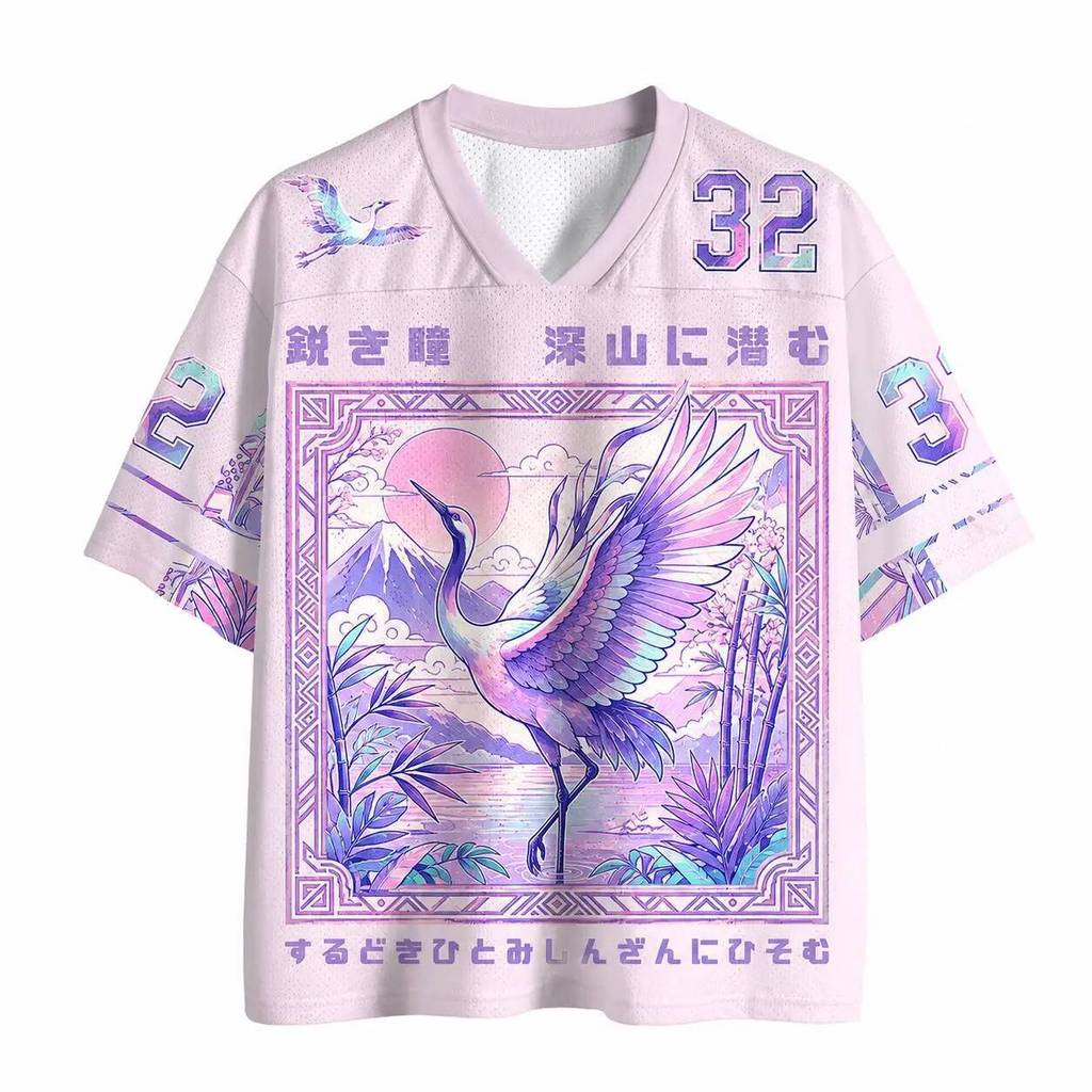 2026 Verão Moda Retro Colorido Pintura Guindaste Voando Design Impressão 3D Lazer Ao Ar Livre Esportes Fitness Com Decot