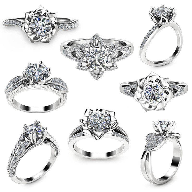 Anel de cobre rubi série diamante anel de zircão europeu americano moda jóias chapeamento anel de diamante de ouro branc