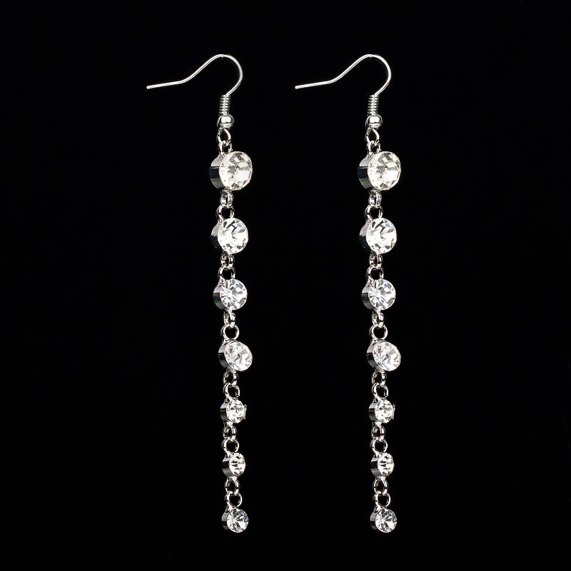 R RUBY * Brincos de liga de diamante longos brincos de temperamento feminino brincos de moda simples E086