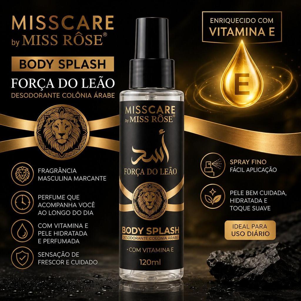 Body Splash Miss Care Força do Leão 120ml com Vitamina E Fragrância Marcante e Toque Sofisticado MR150