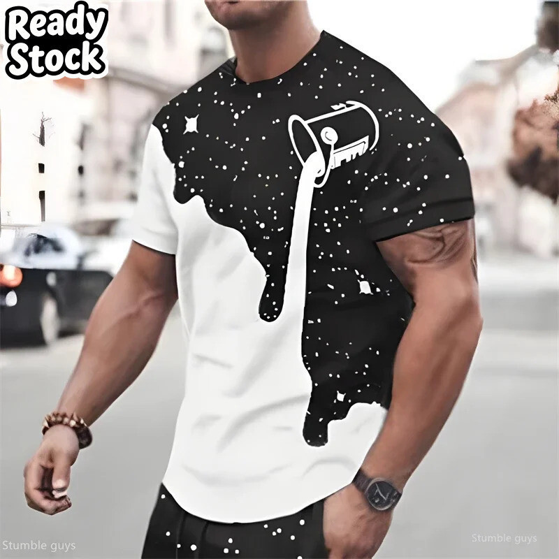 Camiseta Esportiva Masculina Oversized 3D De Manga Curta Verão Retro Padrão Solto Macio E Confortável Moda Topos