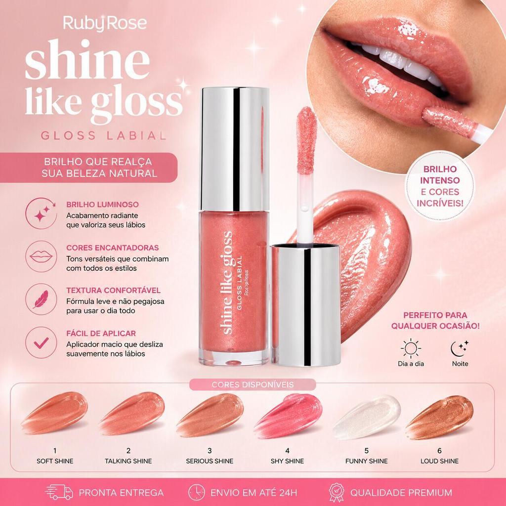 Lip Balm Ruby Rose Blow Shine Like Gloss HB L6408 - Brilho Labial e Hidratação Suave