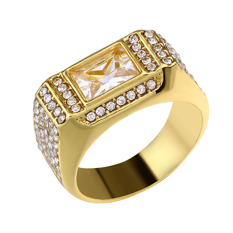 Rubi galvanoplastia ouro cor preservação quadrado diamante luxo grande anel de diamante anel masculino cheio de diamante