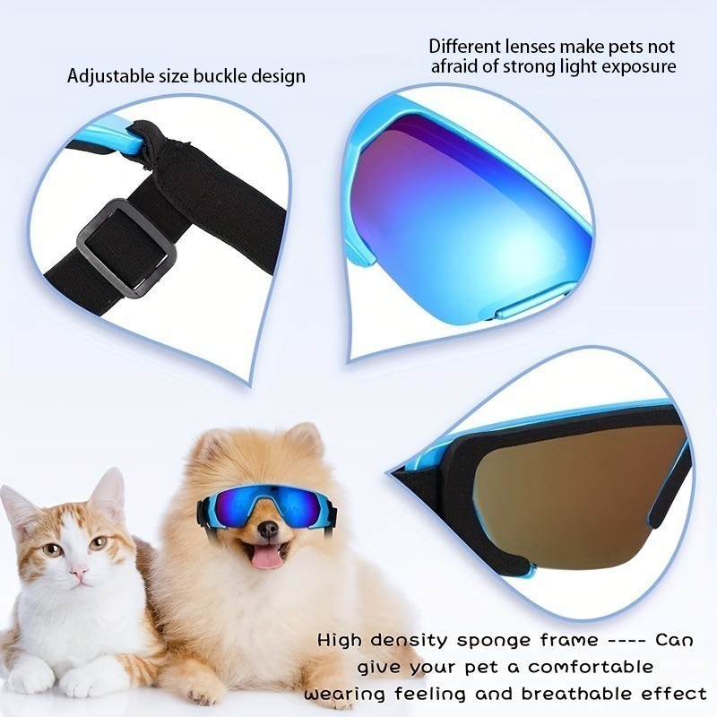 Óculos de Sol Ajustáveis para Animais de Estimação com Armação de Espuma de Alta Densidade e Faixa Elástica para Raças P