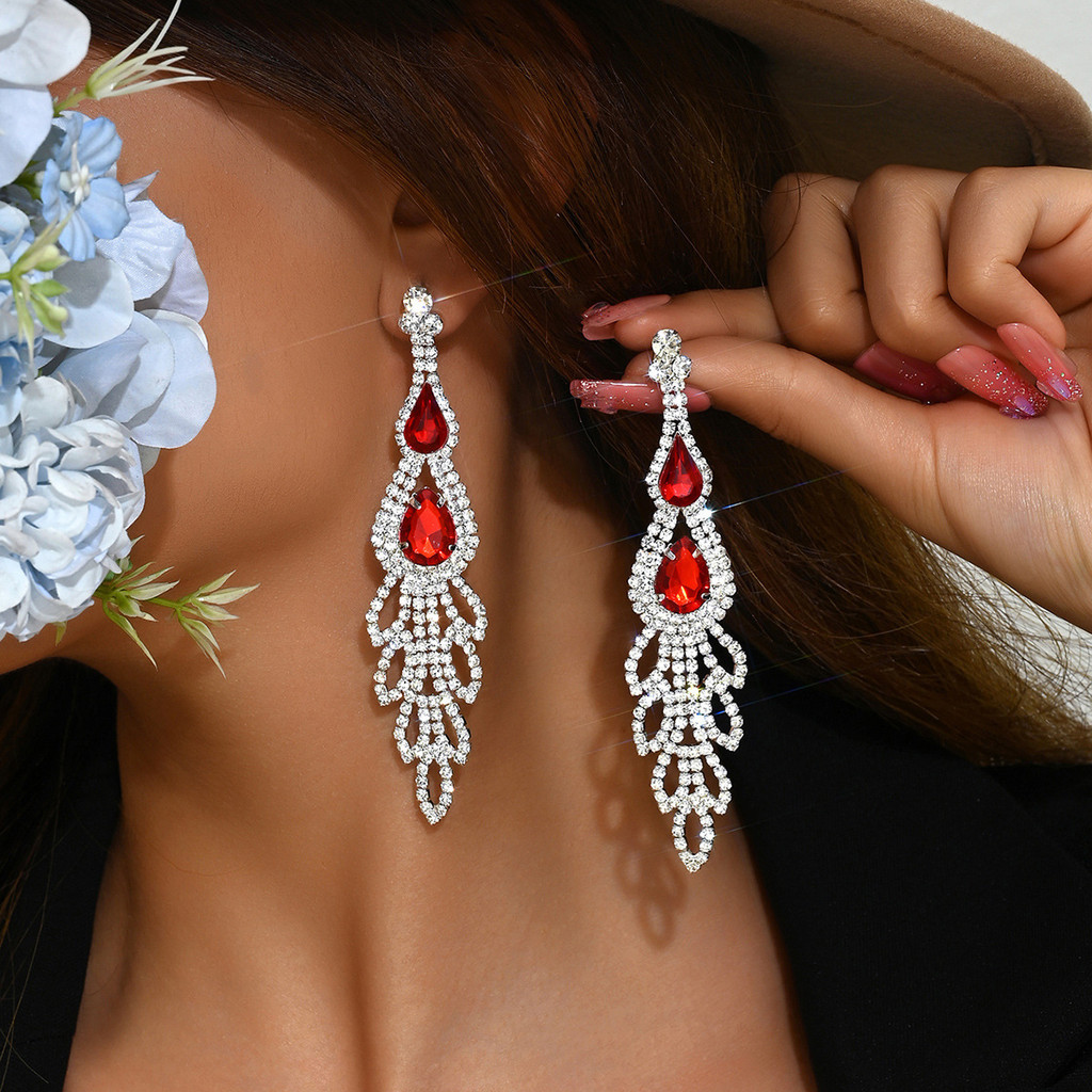 Ruby * Europeu Americano Strass Brincos Únicos Forma de Gota Moda Terno de Noiva Acessórios de Vestido Acessórios