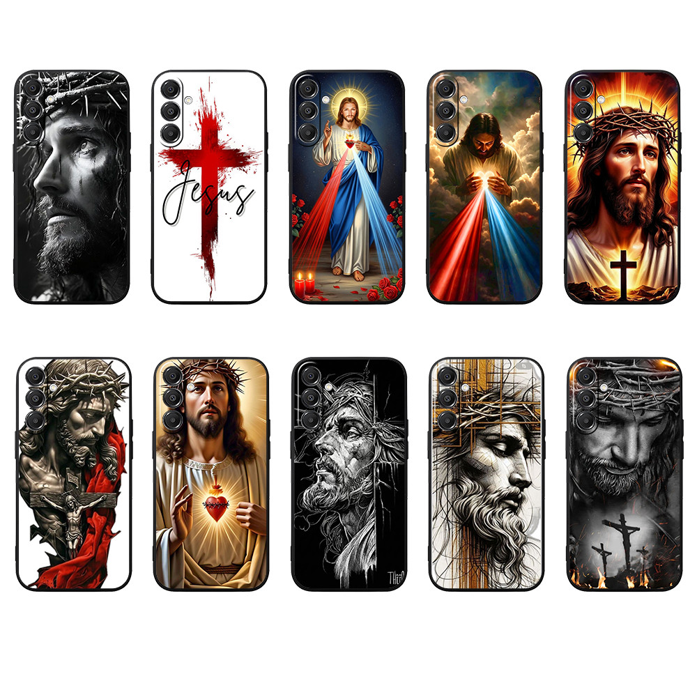 Samsung A55 A35 A24 A25 161mm A15 A05 A05S M55 M15 M35 4G 5G Jesus Cristo Macio Preto TPU Caso De Telefone