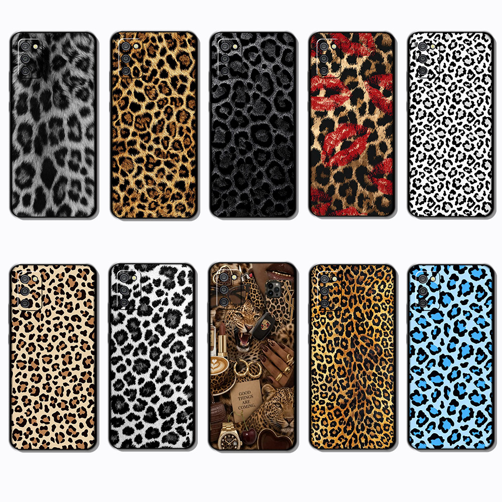 Capa De Telefone Preta Macia E Elegante Para Samsung Galaxy A03S Leopard skin caseg