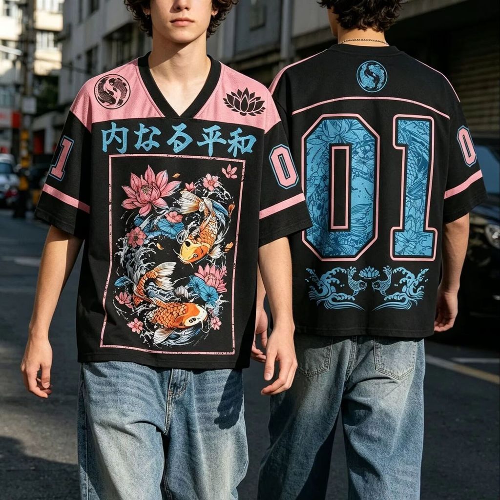 Estilo Japonês Koi Peixe Camisa De Fitness Dos Homens Camiseta Mulheres Meninos Topo Adultos Crianças Pai Criança Vneck 