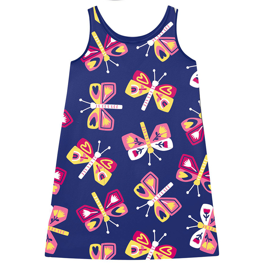 Vestido Infantil Menina Kyly 100% Algodão Vestido Borboletas Estampado Vestido Verão Infantil Confortável