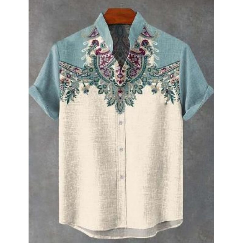 Camisa Barong Masculina Para Roupas Masculinas Estilo Étnico Vintage ASEAN Topos Étnica Oversized Retro Padrão Ao Ar Liv