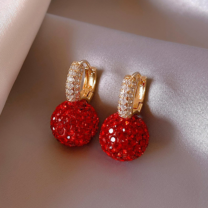Ruby * ano novo brincos vermelhos 2026 novo estilo moda diamante bola brincos coreano elegante Benming ano brincos femin
