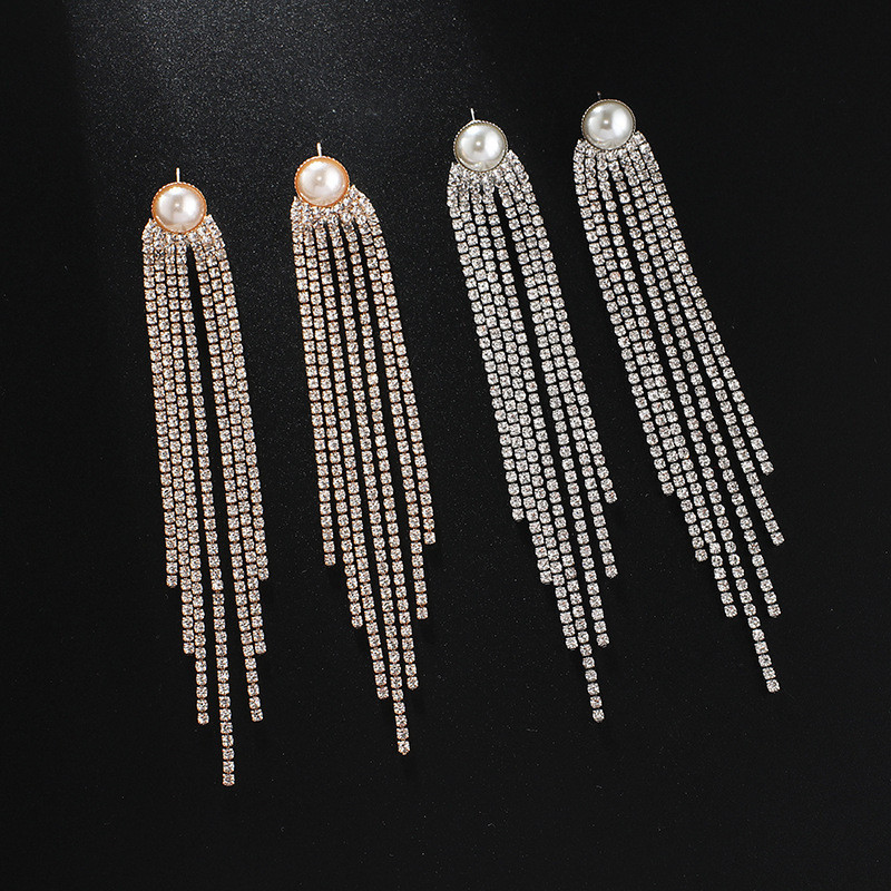 R RUBY * Europeu Americano Novo Estilo Popular Brincos Pérola Diamante Borla Brincos Diamante Simples Brincos Atmosféric