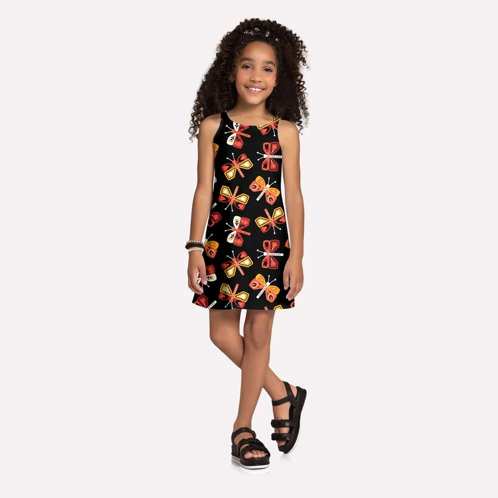 Vestido Infantil Menina Borboletas 100% Algodão Vestido Infantil Kyly Vestido Estampado Confortável Verão