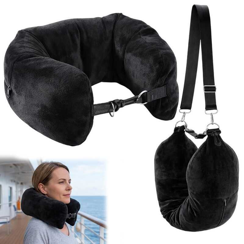 Imagem Capa Almofada de Pescoço Viagem Sem Enchimento para Roupas Economiza Espaço na Mala