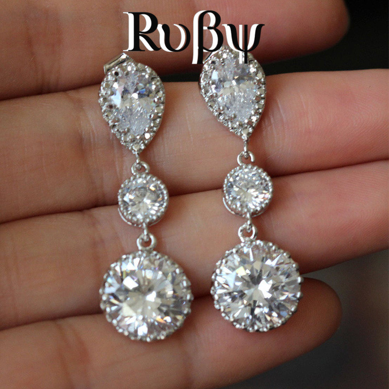 Ruby * Europeu Americano Novos Produtos Super Flash Brincos de Noiva Diamante Brincos Longos Mulheres Brincos de Jantar 