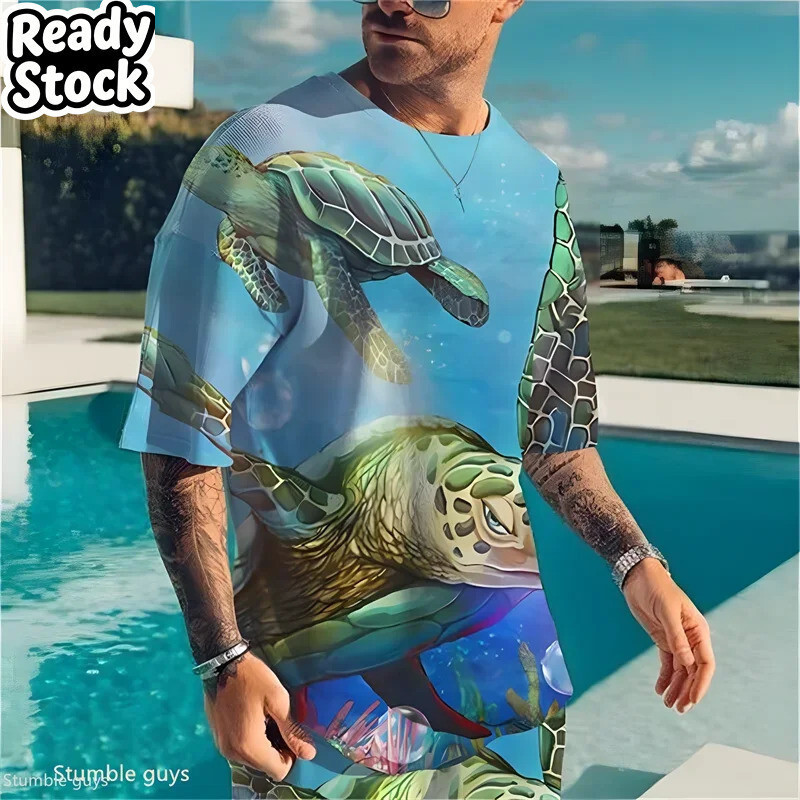 Camiseta Esportiva Masculina Oversized 3D De Manga Curta Verão Retro Padrão Solto Macio E Confortável Moda Topos