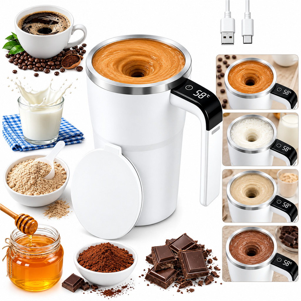 Caneca Elétrica Mixer Magnético Automático Copo Misturador Café Chá Leite Achocolatado Bebidas em Pó
