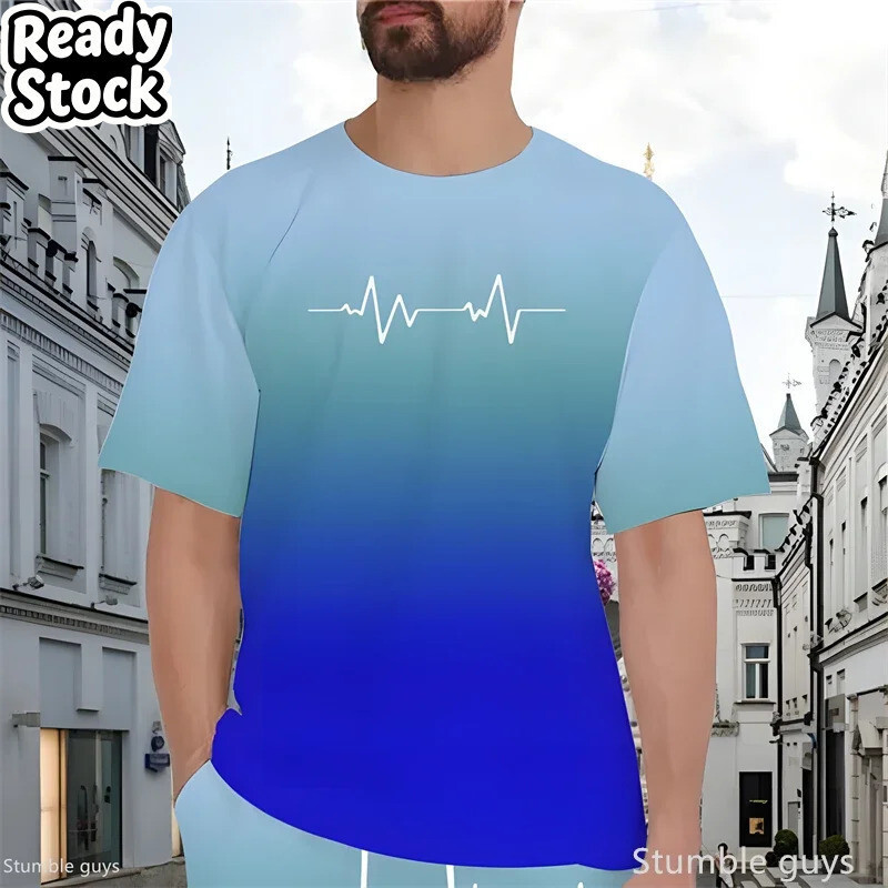 Camiseta Esportiva Masculina Oversized 3D De Manga Curta Verão Retro Padrão Solto Macio E Confortável Moda Topos