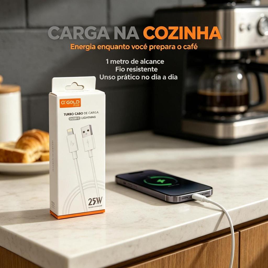 Cabo Carregador Lightning A'Gold 25W 1M Turbo Compatível com iPhone