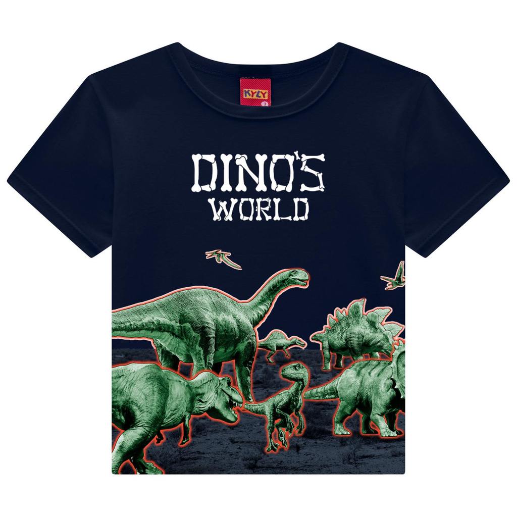 Camiseta Infantil Dinossauro Menino 100% Algodão Estampa Jurassic Confortável