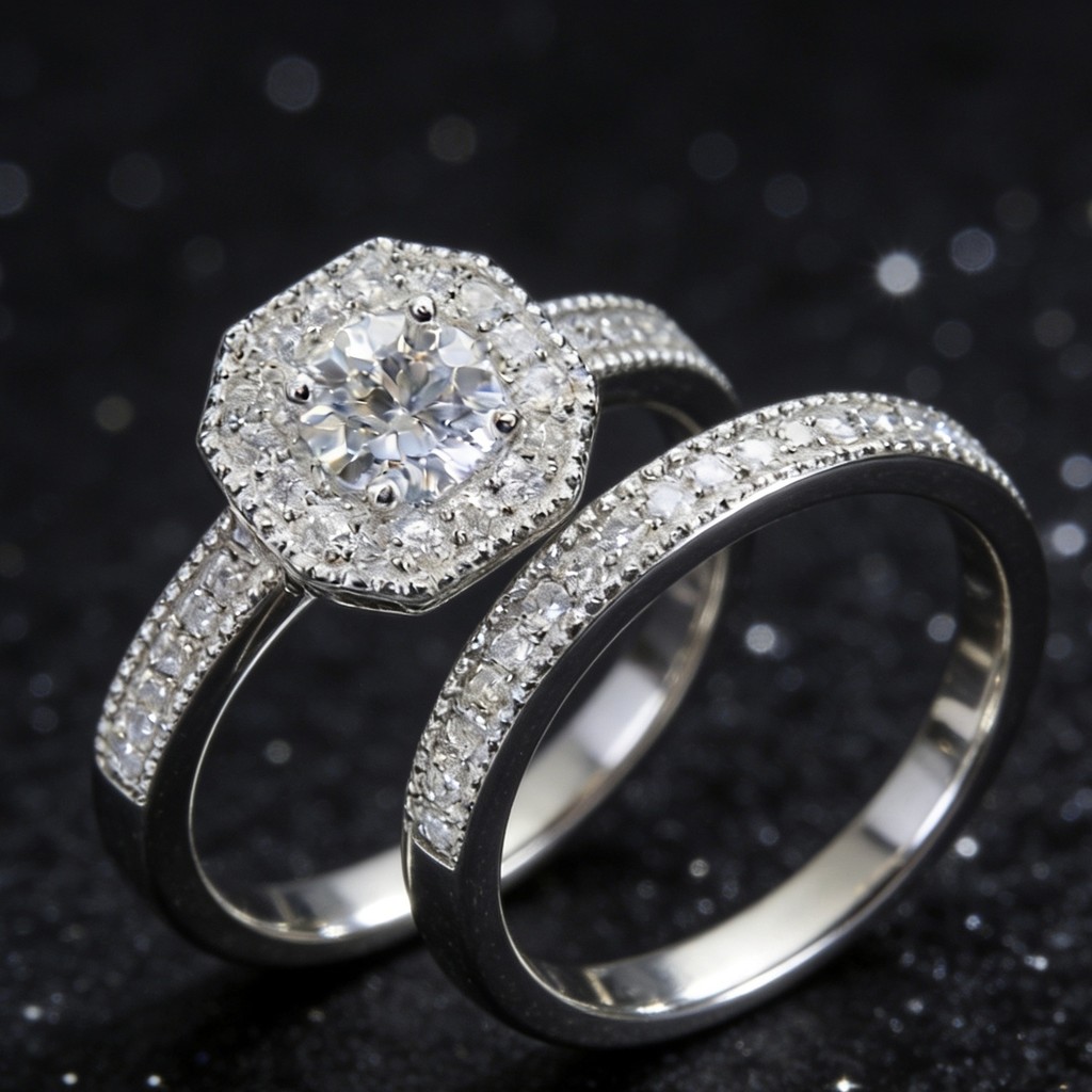 Rubi cheio de diamantes casal princesa redondo diamante conjunto anel europeu americano moda luxo anel de noivado estilo