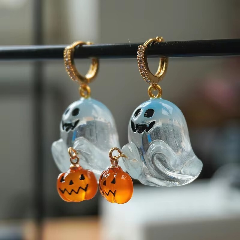 Halloween fantasma abóbora brincos diamante brincos fluorescente fantasma brincos luminosos halloween engraçado brincos