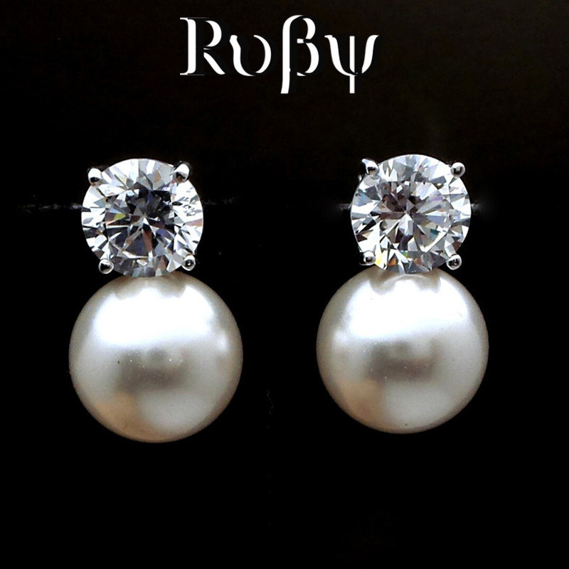 Ruby * Brincos Elegantes Femininos Simulação Pérola Brincos de Diamante Único Brincos de Jantar da Moda