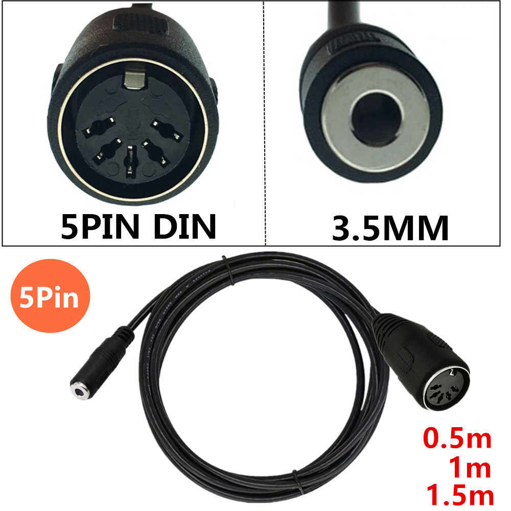 Cabo MIDI DIN 5PIN 3.5 fêmea para DIN 5P fêmea plugue de áudio para cabo adaptador MIDI áudio